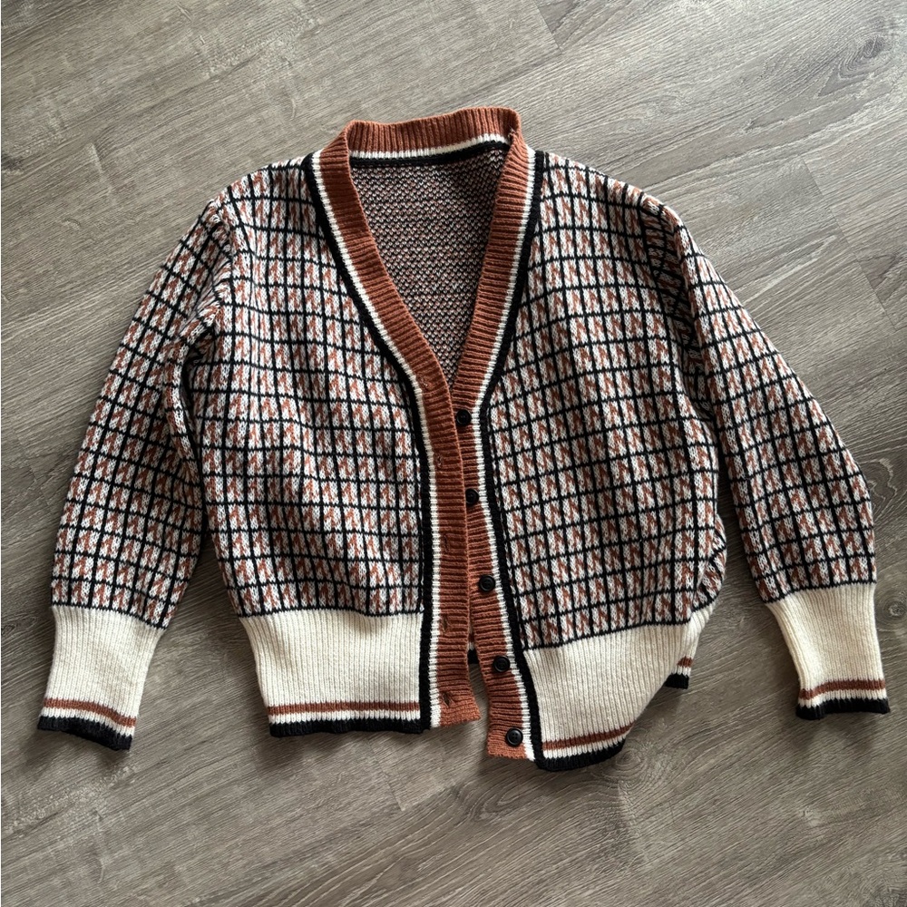 SHEIN | Cozy Multicolor Pattern Knit Sweater Cardigan